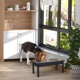 23" Wooden Heavy Duty Dog Food Bowls Pet Elevated Feeding Station -Black